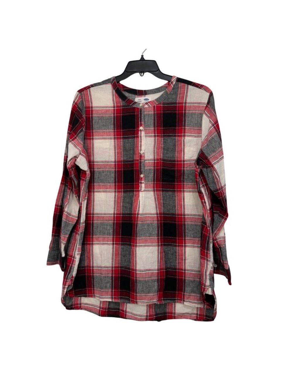 Old Navy Womens Red Plaid Linen-Blend Tunic Top Size XXL Long Sleeve